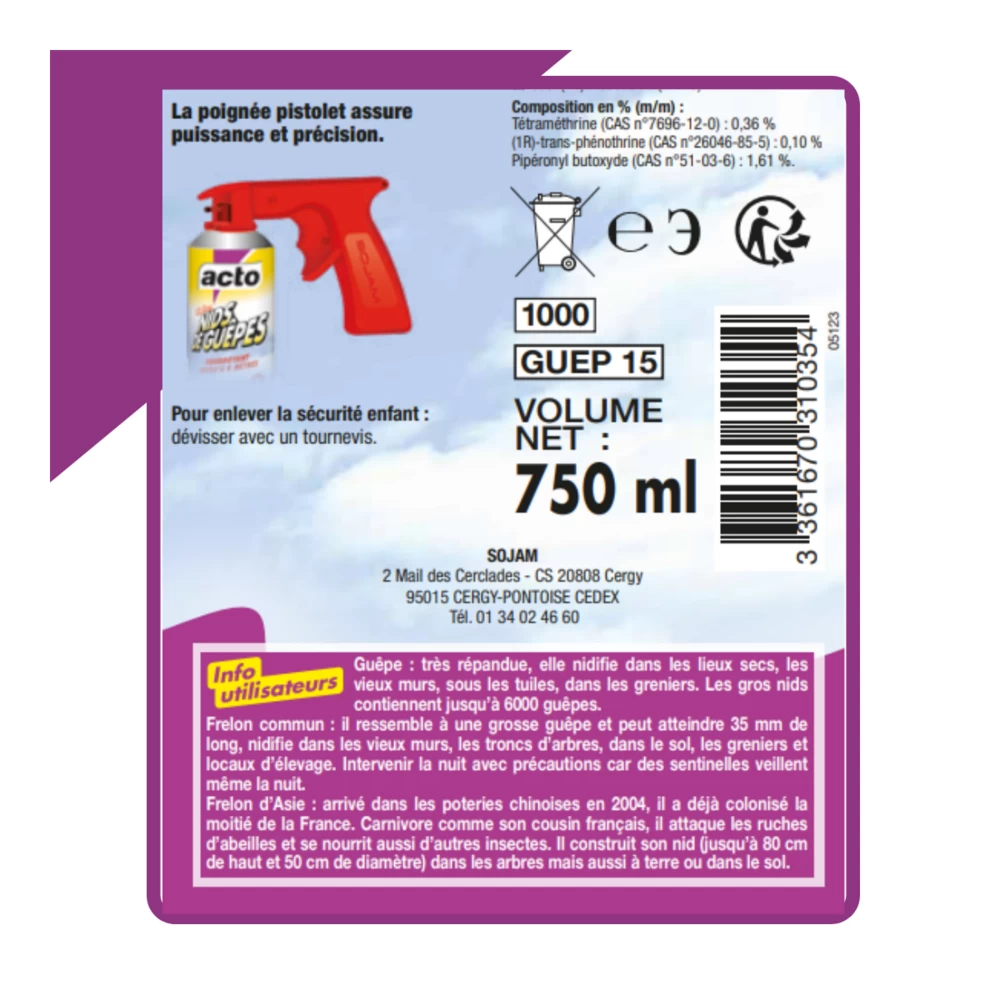 Lot De 4 Aérosols Acto Spécial Nids De Guepes - Efficacité Professionnelle - Vol – Image 4
