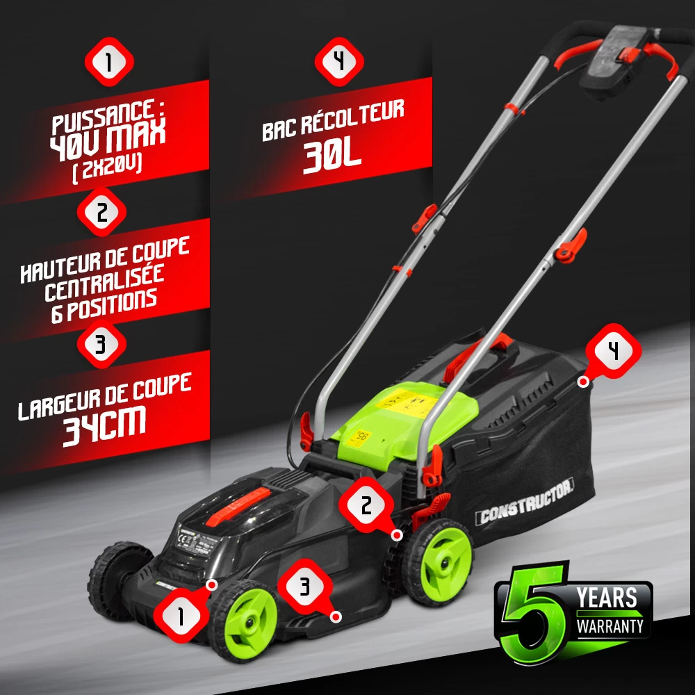 Tondeuse à Gazon 40v (2x20v) 34 Cm - Sans Batterie - Constructor – Image 3