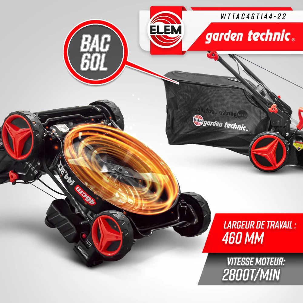 Tondeuse Thermique Autotractée 144.3cc - Largeur De Coupe 46cm - Elem Garden – Image 4