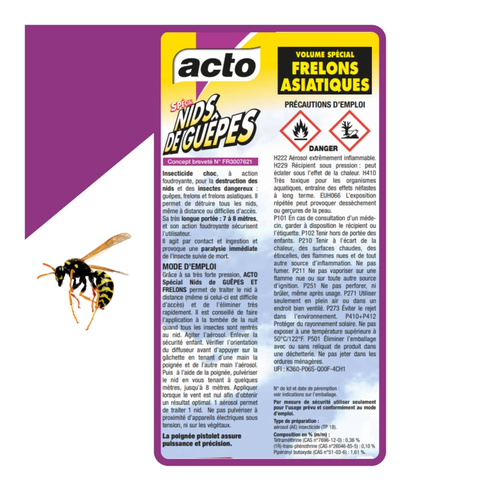 Lot De 4 Aérosols Acto Spécial Nids De Guepes - Efficacité Professionnelle - Vol – Image 5