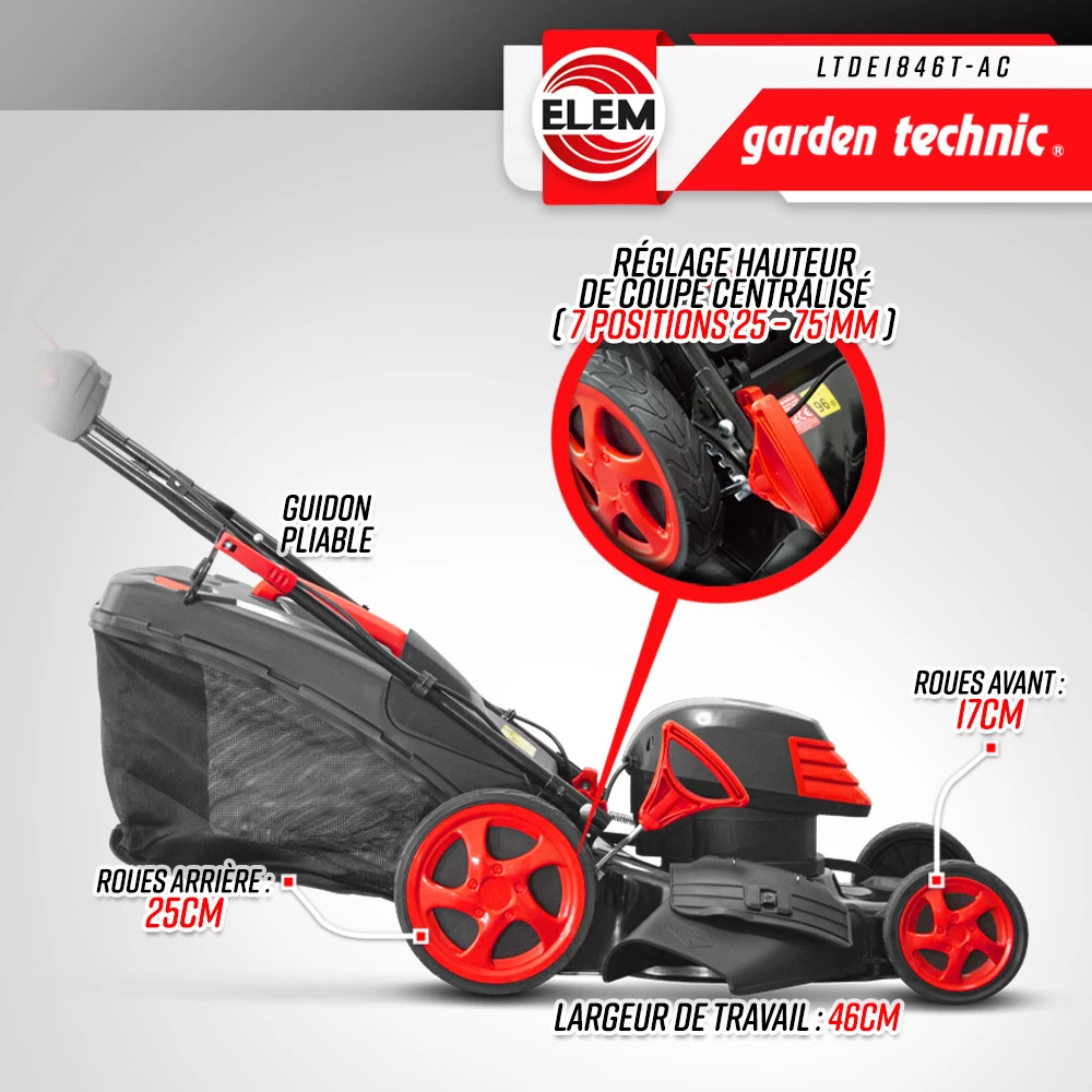 Tondeuse à Gazon électrique Tractée 1800w - 46cm Avec Carter En Acier - Elem Gar – Image 3
