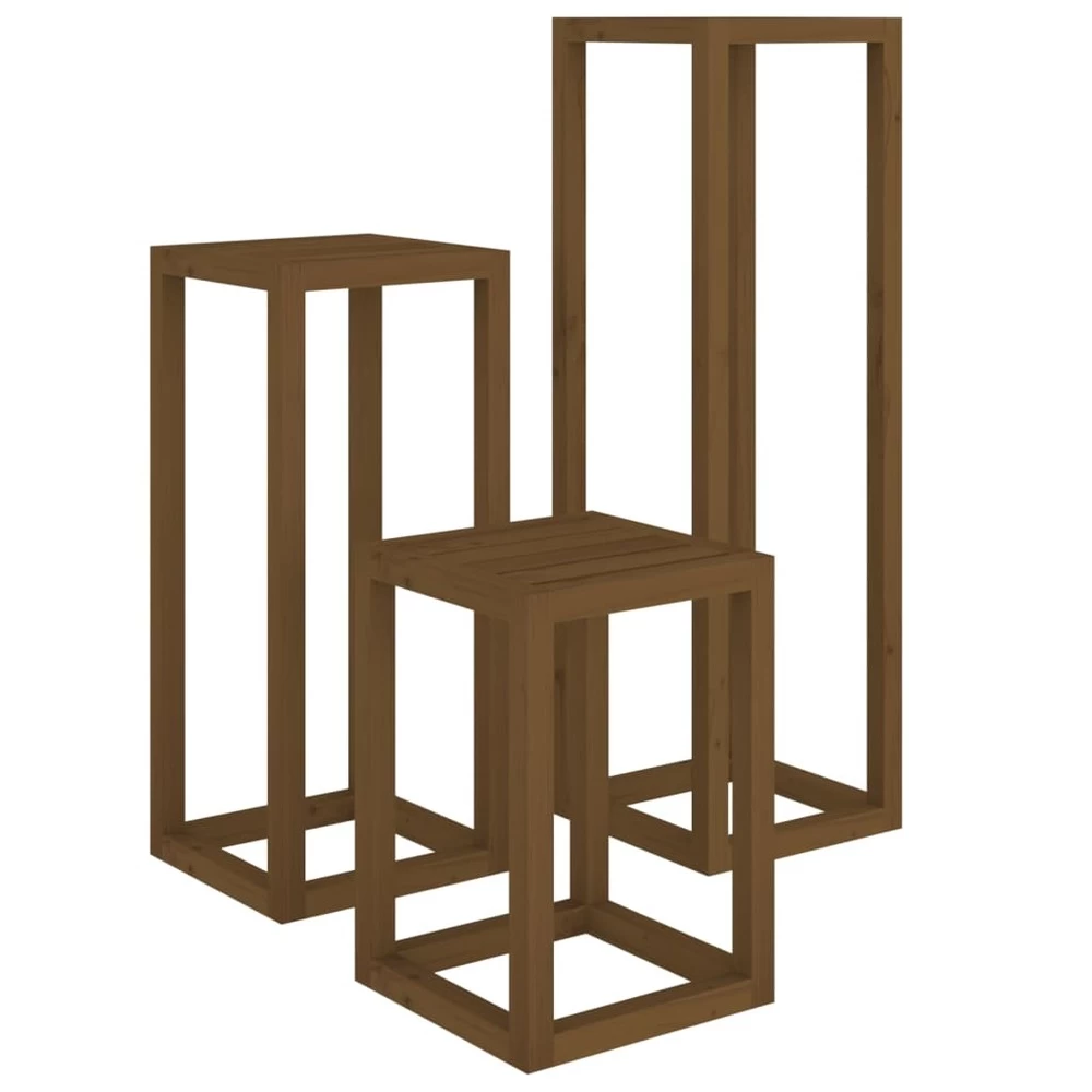VIDAXL Ensemble De Supports Pour Plantes 3 Pcs Marron Miel Bois De Pin