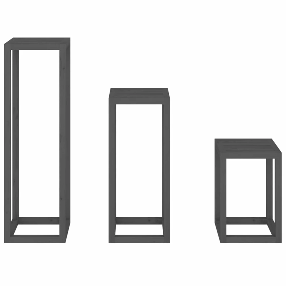 VIDAXL Ensemble De Supports Pour Plantes 3 Pcs Gris Bois De Pin Massif – Image 6