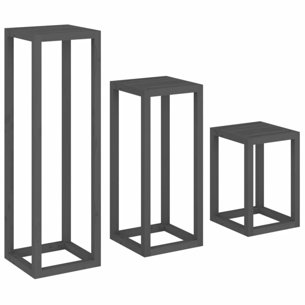 VIDAXL Ensemble De Supports Pour Plantes 3 Pcs Gris Bois De Pin Massif – Image 5