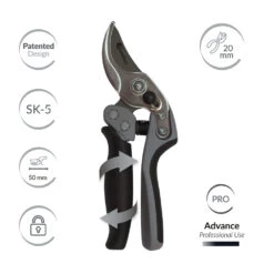 KM1-mr Sécateur Professionnel 20mm ø. Acier Trempé Sk-5. Poignée Rotative. Ciseaux De Jardinage. Ciseaux Courbes.