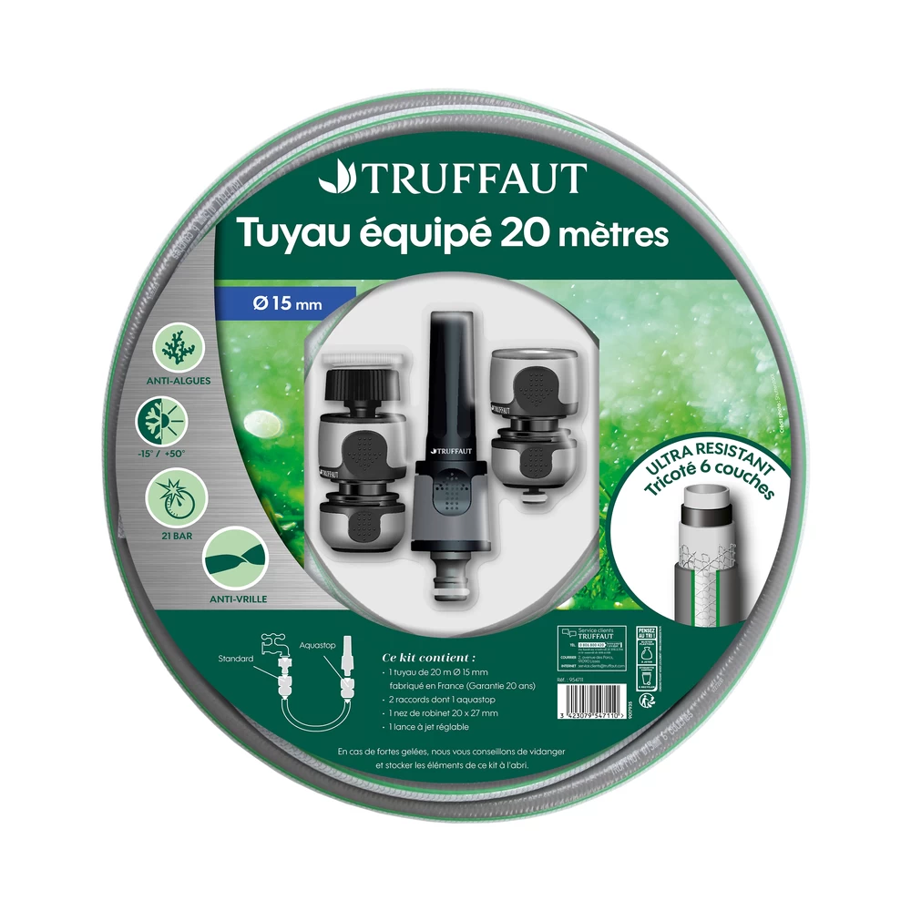 Tuyau D'arrosage D15mm L20m Avec Raccords